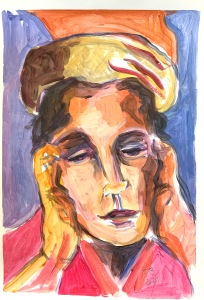 visage femme regard triste acrylique sur papier format 30x40 cm Patrick Blanchon 2021